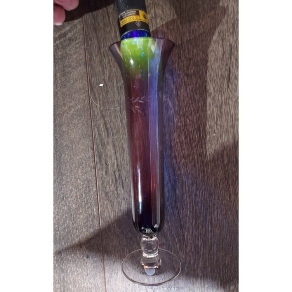 Amethyst Purple Glass 1968 Glows Gren 8" Bud Vase Pedestal Base Art Personalized